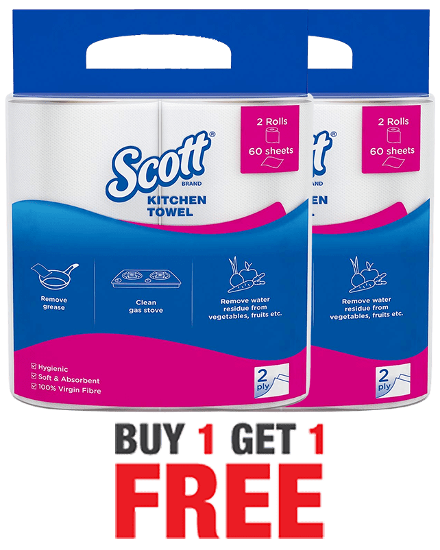 Kimberly Clark Scott Kitchen Towel 2Ply 2 Rolls 60 Sheets Buy1 Get1 Free Kimberly Clark Scott Kitchen Towel 2Ply 2 Rolls 60 Sheets Buy1 Get1 Free