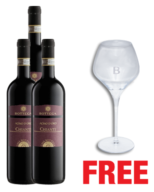 Bottega Acino Chianti DOCG 750ML x 3 Bottles + 1 Wine Glass Free Bottega Acino Chianti DOCG 750ML x 3 Bottles + 1 Wine Glass Free