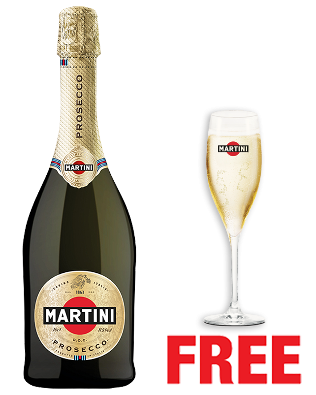 Martini Prosecco DOC Extra Dry 750ML + 1 Flute Glass Free Martini Prosecco DOC Extra Dry 750ML + 1 Flute Glass Free