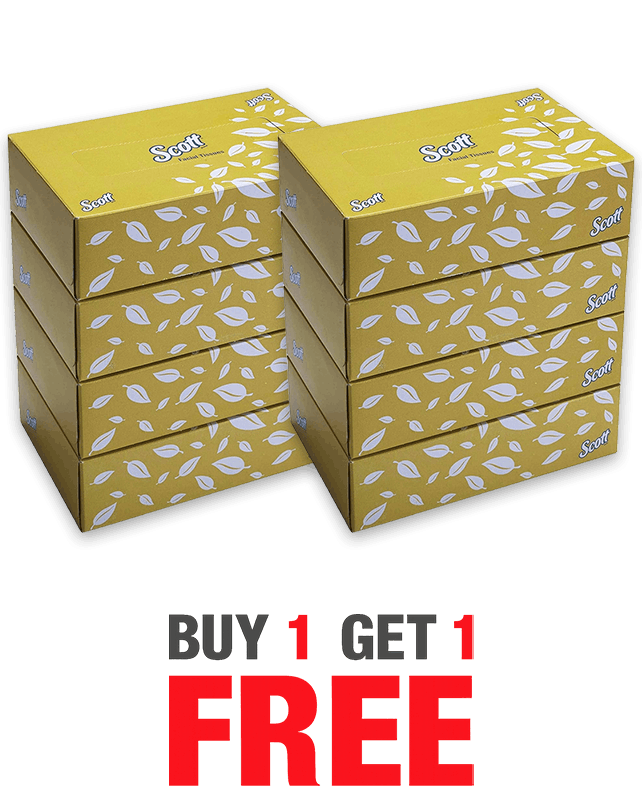 Kimberly Clark Scott Facial Tissues 2Ply 100 Pulls (4 Pack) Buy1 Get1 - 60044
