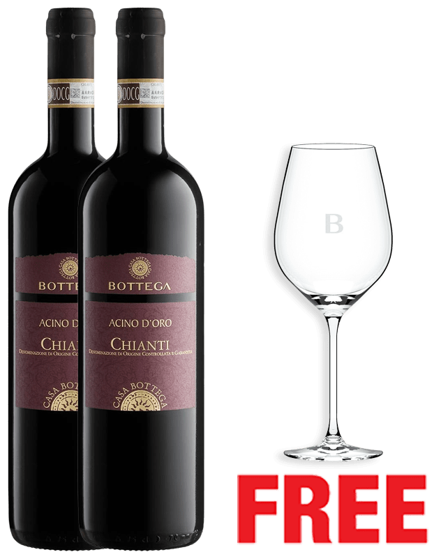 Bottega Acino Chianti DOCG 750ML x 2 Bottles + 1 Glass Free Bottega Acino Chianti DOCG 750ML x 2 Bottles + 1 Glass Free
