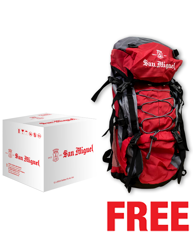 San Miguel 650ML x 12 Bottles + 1 Trekking Bag Free San Miguel 650ML x 12 Bottles + 1 Trekking Bag Free