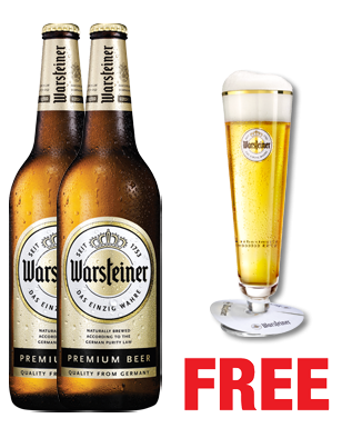 Warsteiner 650ML x 2 Bottles + 1 Glass Free Warsteiner 650ML x 2 Bottles + 1 Glass Free