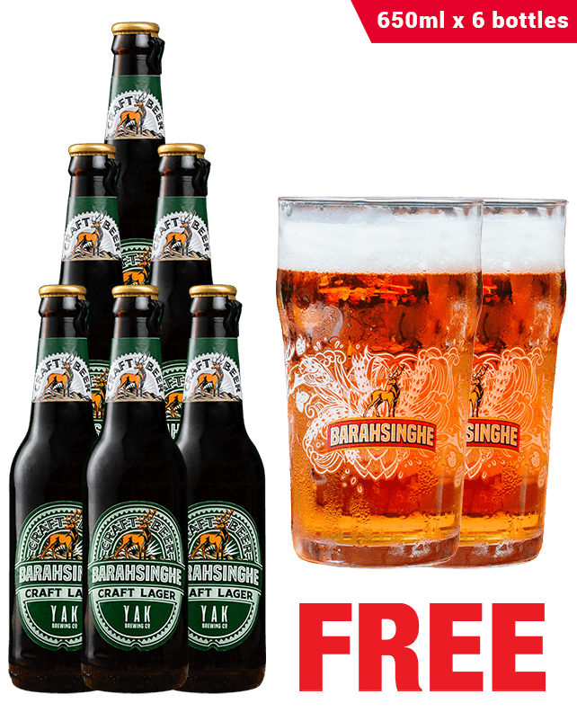 Barahsinghe Craft Lager 650ML x 6 Bottles + 2 Glasses Free