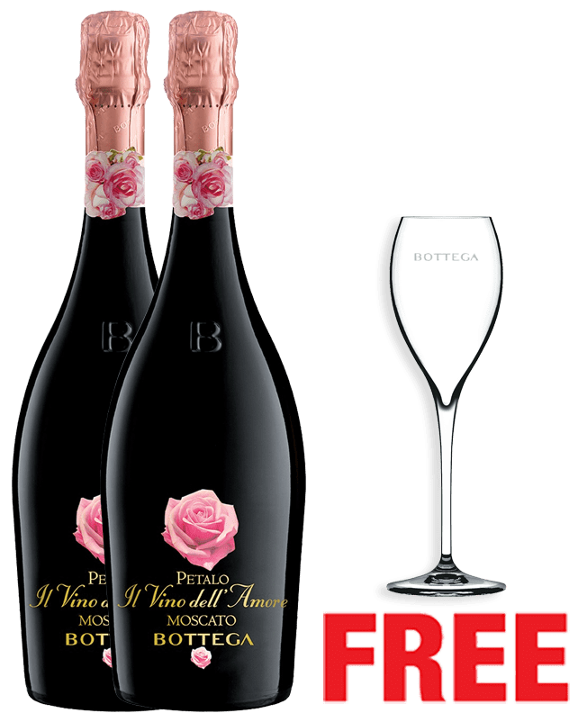 Bottega Petalo Amore Moscato Spumante Dolce 750ML x 2 Bottles + 1 Glass Free Bottega Petalo Amore Moscato Spumante Dolce 750ML x 2 Bottles + 1 Glass Free