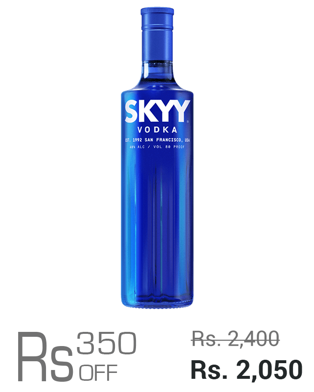 SKYY Vodka 750ML (Bottled in Nepal) Rs 350 OFF SKYY Vodka 750ML (Bottled in Nepal) Rs 350 OFF