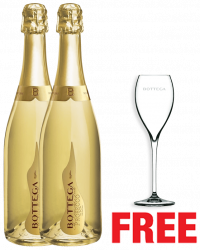 Bottega Poeti Prosecco DOC Spumante Extra Dry 750ML x 2 Bottles + 1 Glass Free
