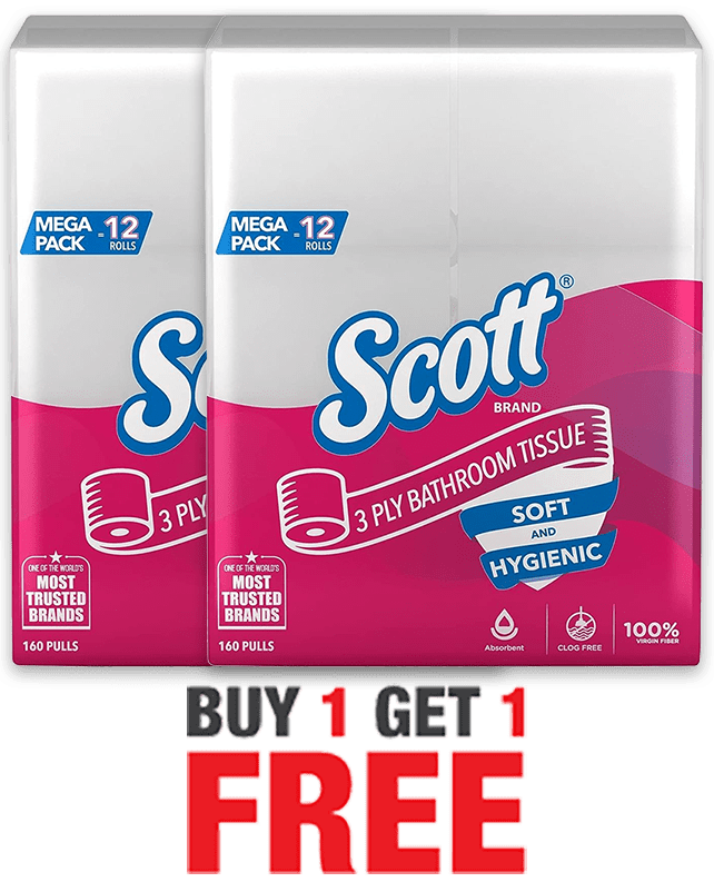 Kimberly Clark Scott Toilet Paper 3Ply 12 Rolls 160 Sheets Buy1 Get1 Free Kimberly Clark Scott Toilet Paper 3Ply 12 Rolls 160 Sheets Buy1 Get1 Free